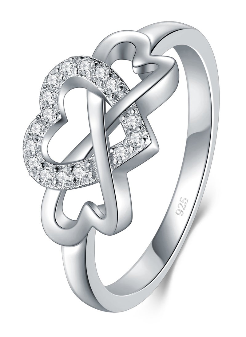 BORUO Love Heart Eternity Band-925 Sterling Silver Rings for Women-Platinum Plated Over Sterling Silver Wedding Band- Promise Rings For Her-Silver Rings For Women, 2mm, Size 7 - Image 1